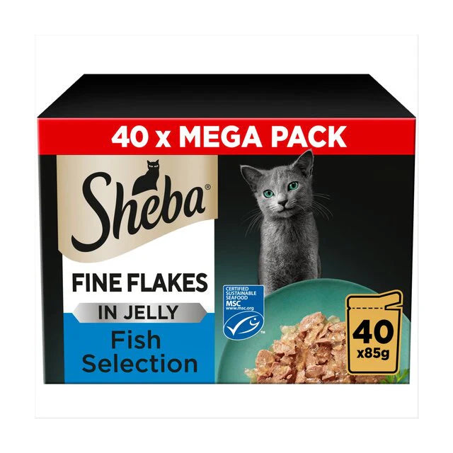 Sheba Fine Flakes Fish – 40 Pouches | Tasty, Jelly & Premium