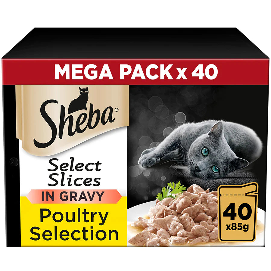 SHEBA Select Slices Poultry – 40 Pouches | Tender, Gravy & Mega Pack