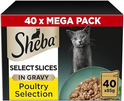 SHEBA Select Slices Poultry – 40 Pouches | Tender, Gravy & Mega Pack