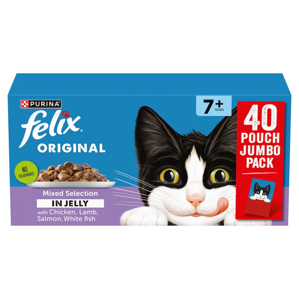 FELIX Senior 7+ Wet Cat Food – 40 Pouches | Tasty, Jelly & Nutritious