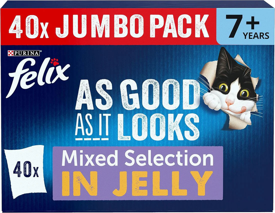 FELIX Senior 7+ Wet Cat Food – 40 Pouches | Tasty, Jelly & Nutritious