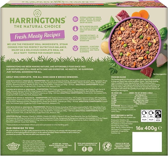 Harrington's Grain-Free Wet Dog Food: 16x400g natural meats.