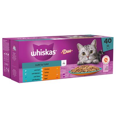 Whiskas Tasty Duo 1+ – 40 Pouches | Surf & Turf in Jelly