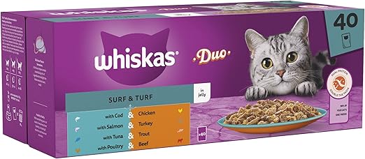 Whiskas Tasty Duo 1+ – 40 Pouches | Surf & Turf in Jelly