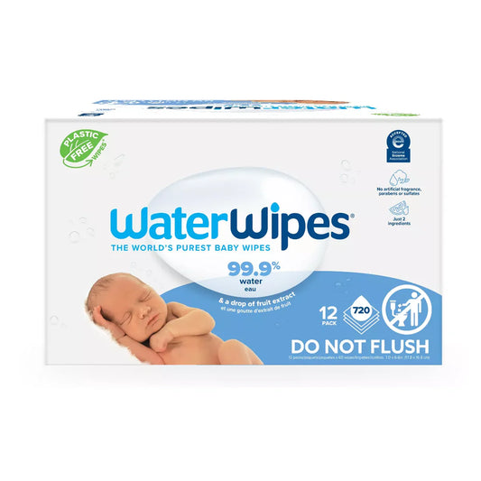 WaterWipes, 720 Count – 99.9% water, plastic-free, unscented, for sensitive skin.