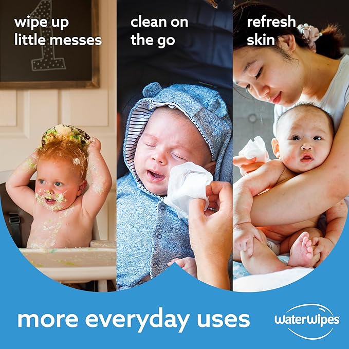 WaterWipes, 720 Count – 99.9% water, plastic-free, unscented, for sensitive skin.