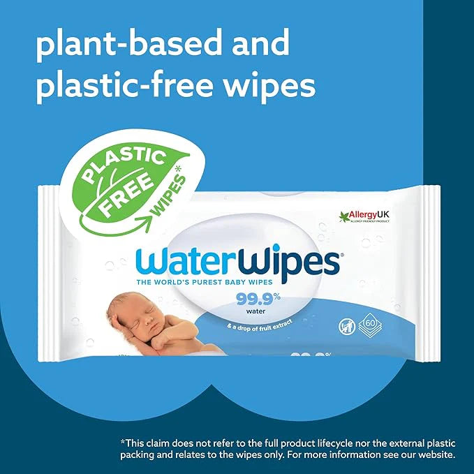 WaterWipes, 720 Count – 99.9% water, plastic-free, unscented, for sensitive skin.