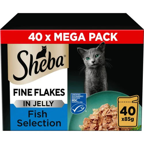 Sheba Fine Flakes Fish – 40 Pouches | Tasty, Jelly & Premium