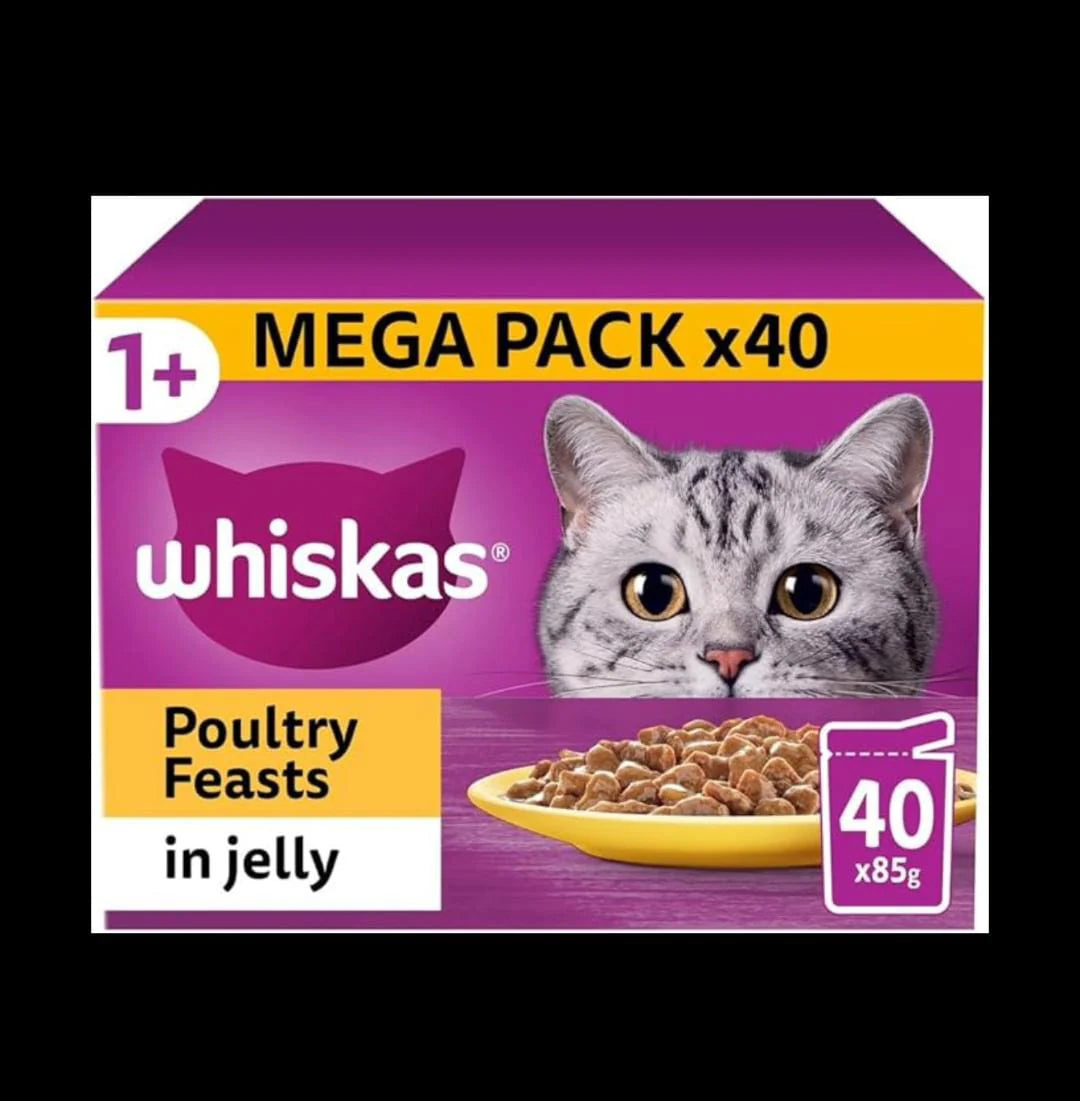 WHISKAS 1+ Poultry Cat Food – 40 Pouches | Tasty, Jelly & Mega Pack