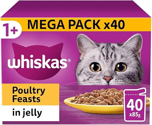 WHISKAS 1+ Poultry Cat Food – 40 Pouches | Tasty, Jelly & Mega Pack