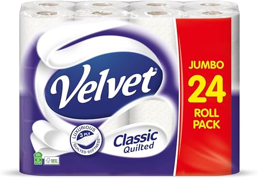 Velvet Classic Quilted Toilet Rolls – 24 Pack | Soft, Strong & 3-Ply